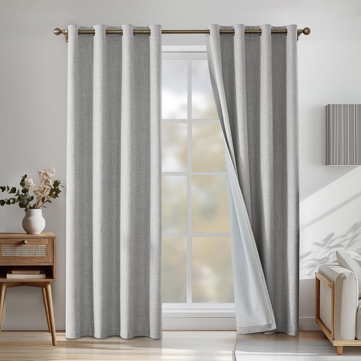 100% Verduisterend Linnen Effect Gordijnen Set Van 2, 140x300cm, Ondoorzichtig Warmte-Isolerende Thermische Gordijnen Met Ringen, Geluidsbescherming, Voor Slaapkamer Woonkamer, Zwart