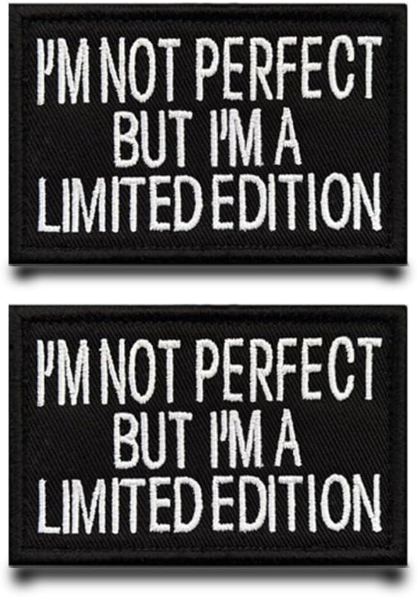 2 stuks I'M Not Perfect BUT I'M A Limited Edition grappige patches, afneembare patches met Borduurwerk, vlag, applicatie voor baseballpet, rugzakken, outdoor, jas, vest, kleding, tassen