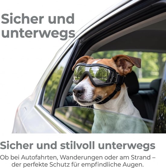 Hondenbril voor kleine honden, zonnebril, verstelbaar, hondenbril, uv-bescherming, winddicht, oogbescherming, hondenzonnebril, modieuze veiligheidsbril, zwart, S — afbeelding 4