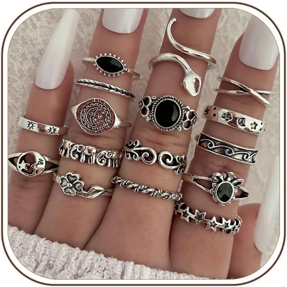 14-16 stuks zilveren vintage enkelring boho
