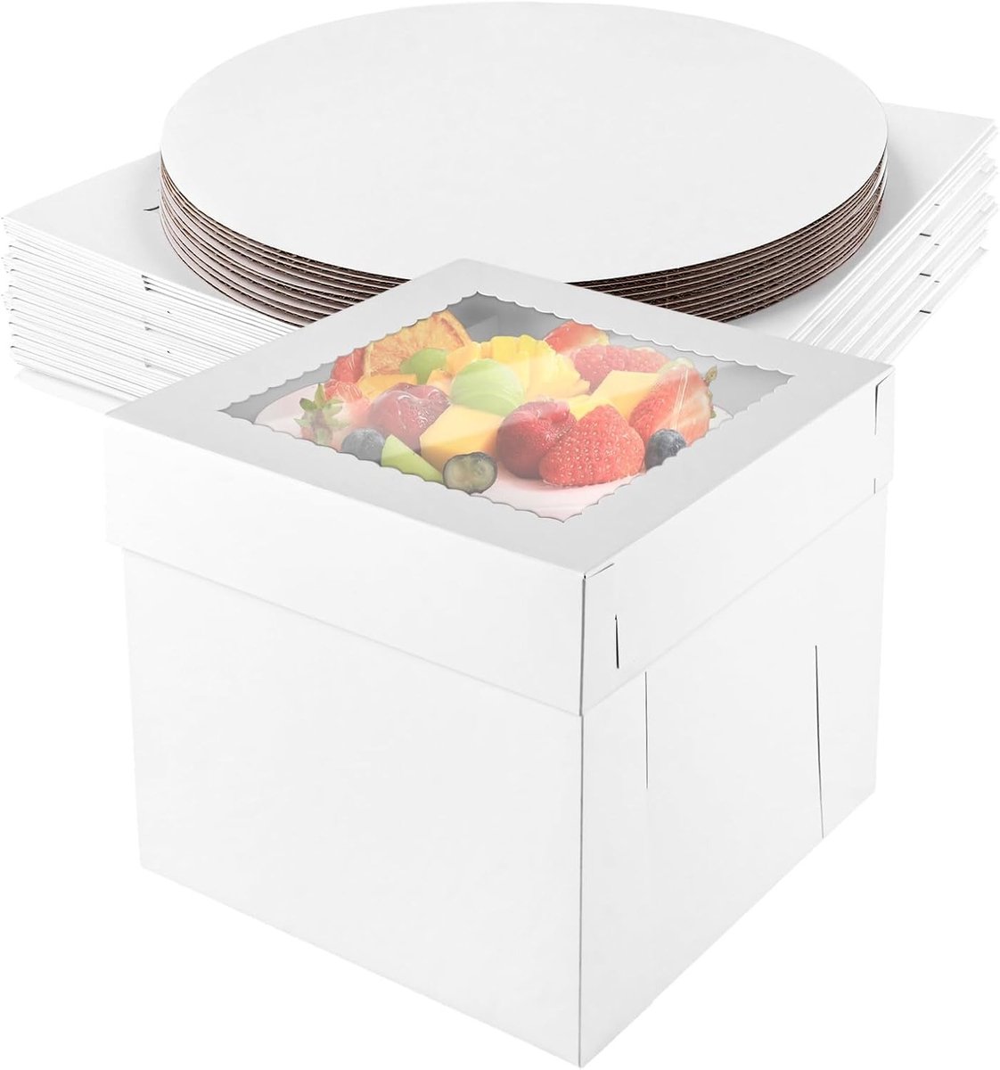 Cake Box voor 10 Stuks, Hoge Witte Kartonnen Cakeverpakking met Kijkvenster, Ideaal voor Taart en Gebak Transport