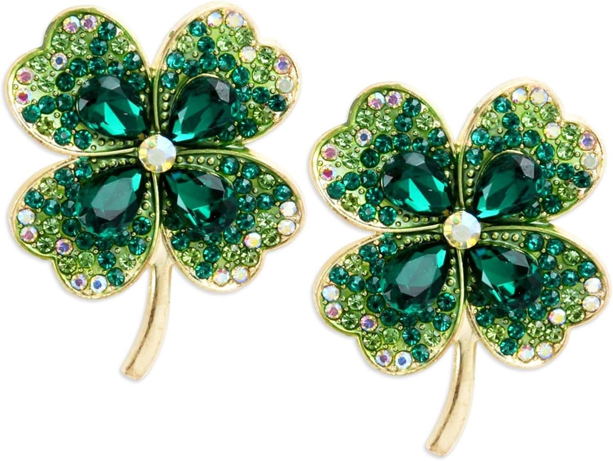 Klaverblad-broche van kristal en strass, elegant, kristallen clip voor sjaals, kleding voor dames, meisjes, kraag, kleding, tassen