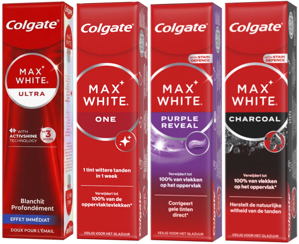 Colgate Max White Ultra Whitening Pakket - One Purple Charcoal Instant - Mixverpakking - 300ml (4x75ml)