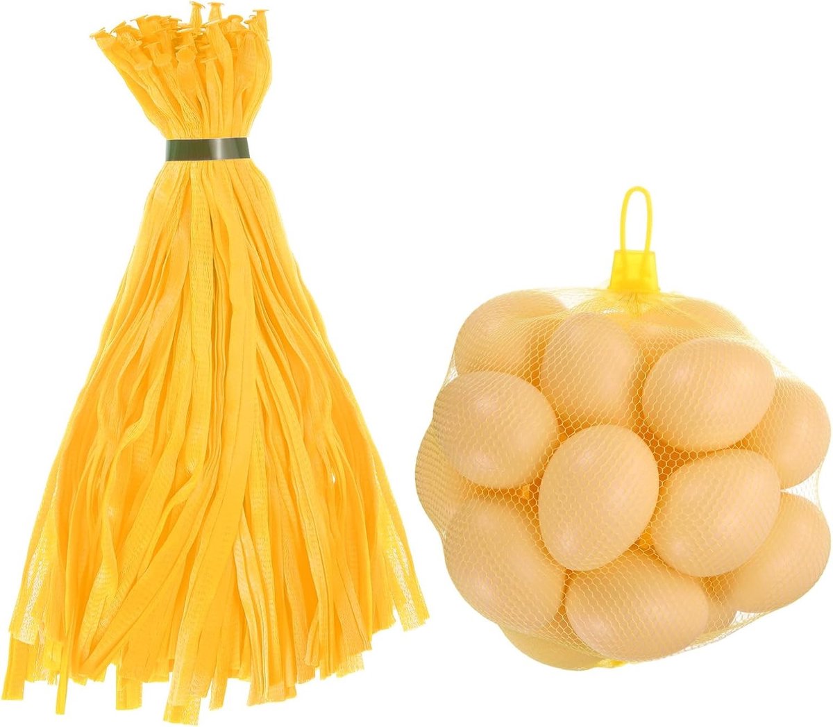 100 herbruikbare netzakken voor groenten en fruit, 35 cm nylon met gespsluiting, ideaal voor eieren en boodschappen, geel