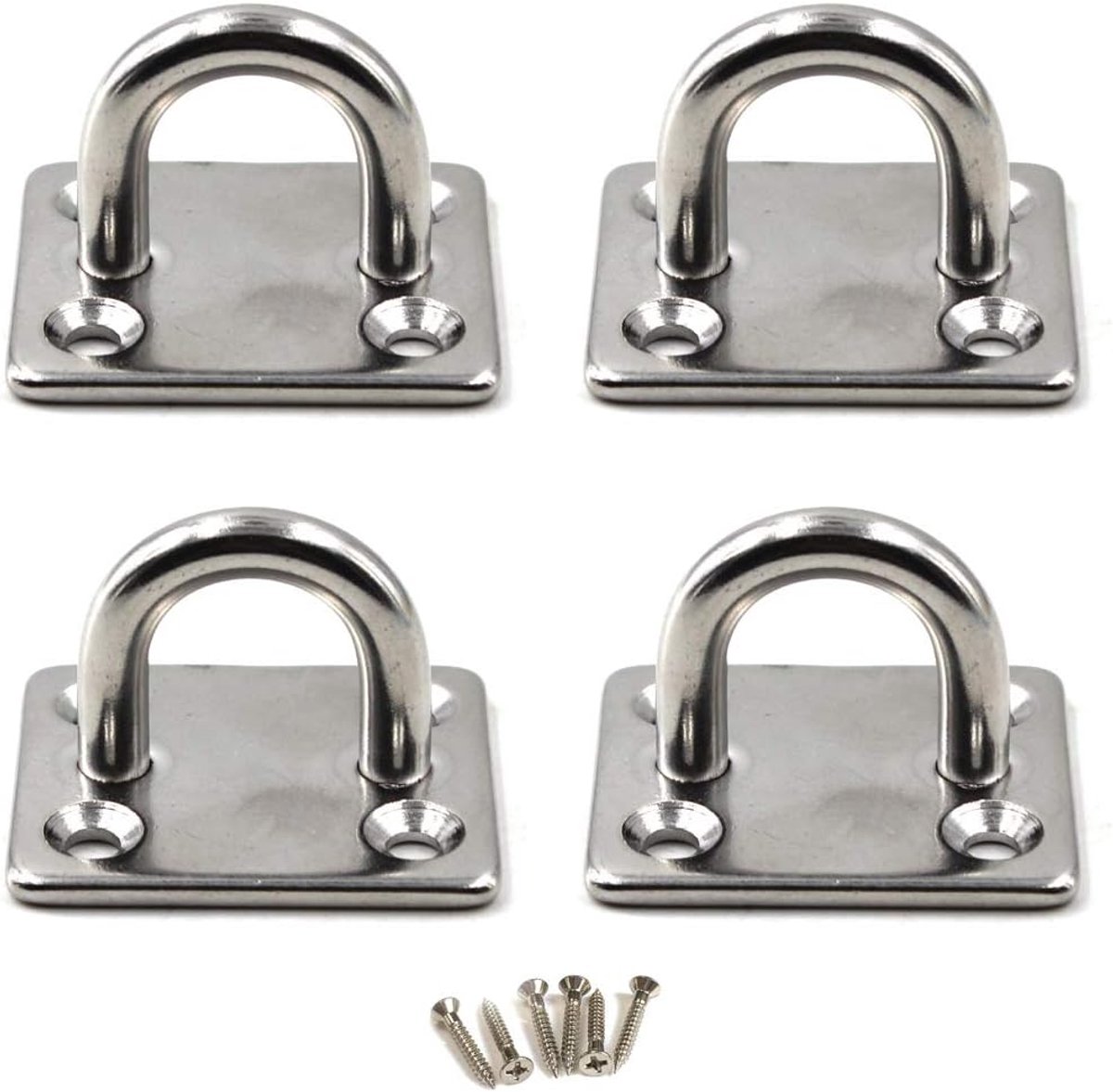 Ceiling Hook Pad Eye Plate 304 Stainless Steel Wall Mount Hook Heavy Duty for Hanging (Pack of 4,Screws Included)