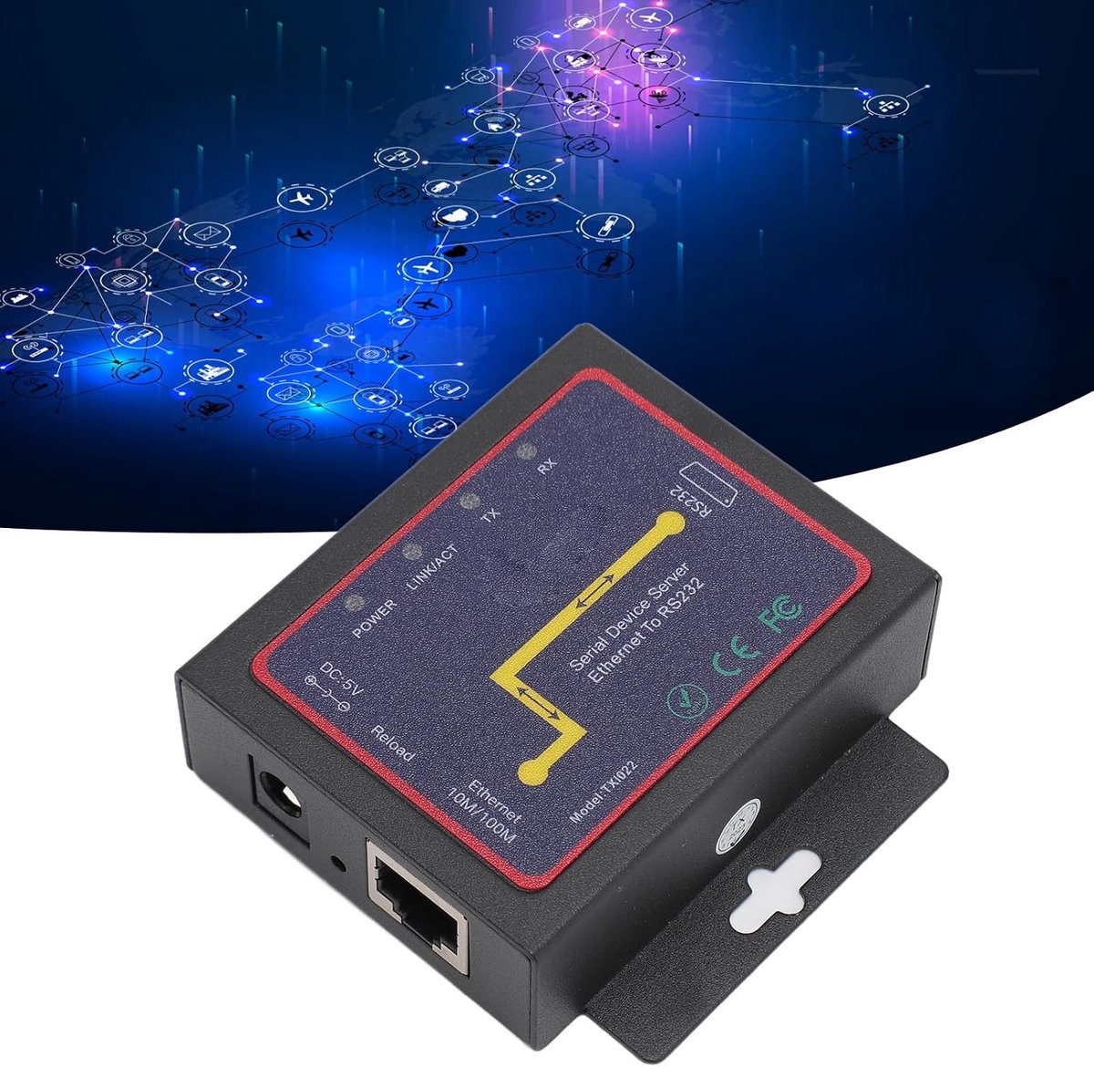 Seriële Netwerkadapter, Ethernet TXI022 RJ45 Naar RS232 Seriële Netwerkadapter met Auto MDI/MDIX voor -systemen (EU-stekker)