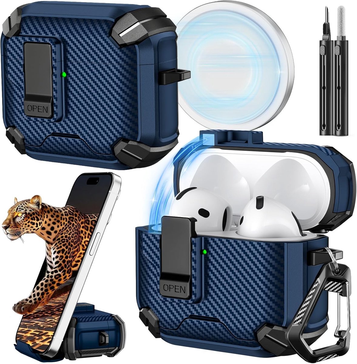 For AirPods 4 Case, Carbon Fiber Texture-Blue
