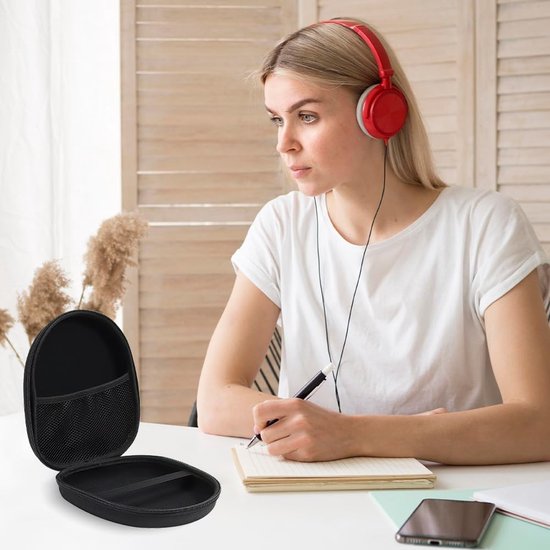 Over het oor, universele beschermhoes voor oordopjes, reistas, draagbare hoofdtelefoontas voor oor/over-ear headset, 22 x 19 x 6,5 cm, zwart — afbeelding 5