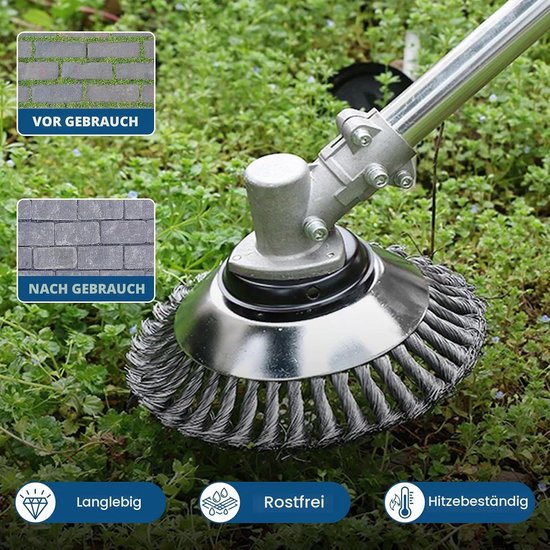 250mm roterende staaldraad onkruidborstel snijkop, duurzaam grastrimmer en bosmaaier accessoire, voor het verwijderen van onkruid en mos uit straatvoegen, terrassen en wandelpaden — afbeelding 2