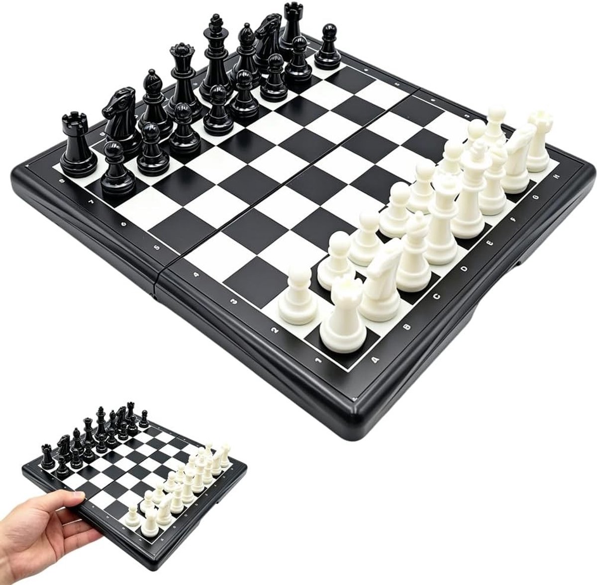 Reisschaakspel - Opvouwbaar - 25 x 12,5 x 3 cm - Magnetisch Schaakbord van Kunststof - Voor Dames en Heren