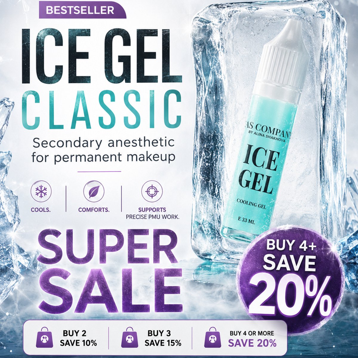 AS Company ICE GEL / Classic (Cooling Gel) | Secondary PMU & Tattoo Anesthetic