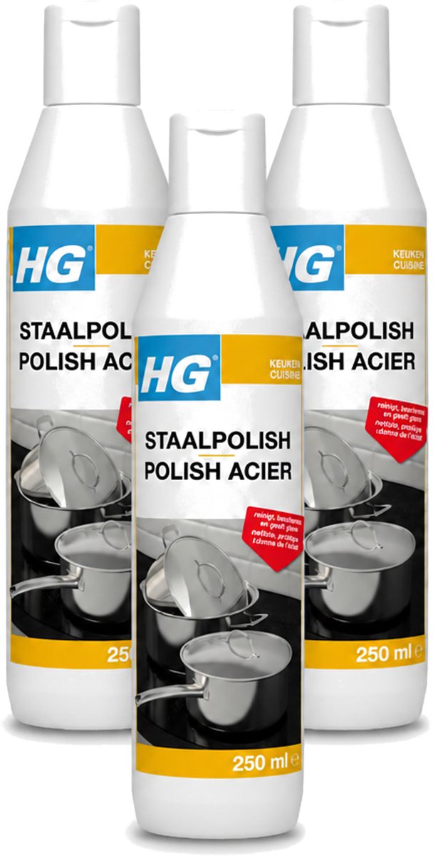 3 x HG - Staalpolish - Beschermt & Polijst RVS - 250 ml - Voordeelverpakking - 3 stuks
