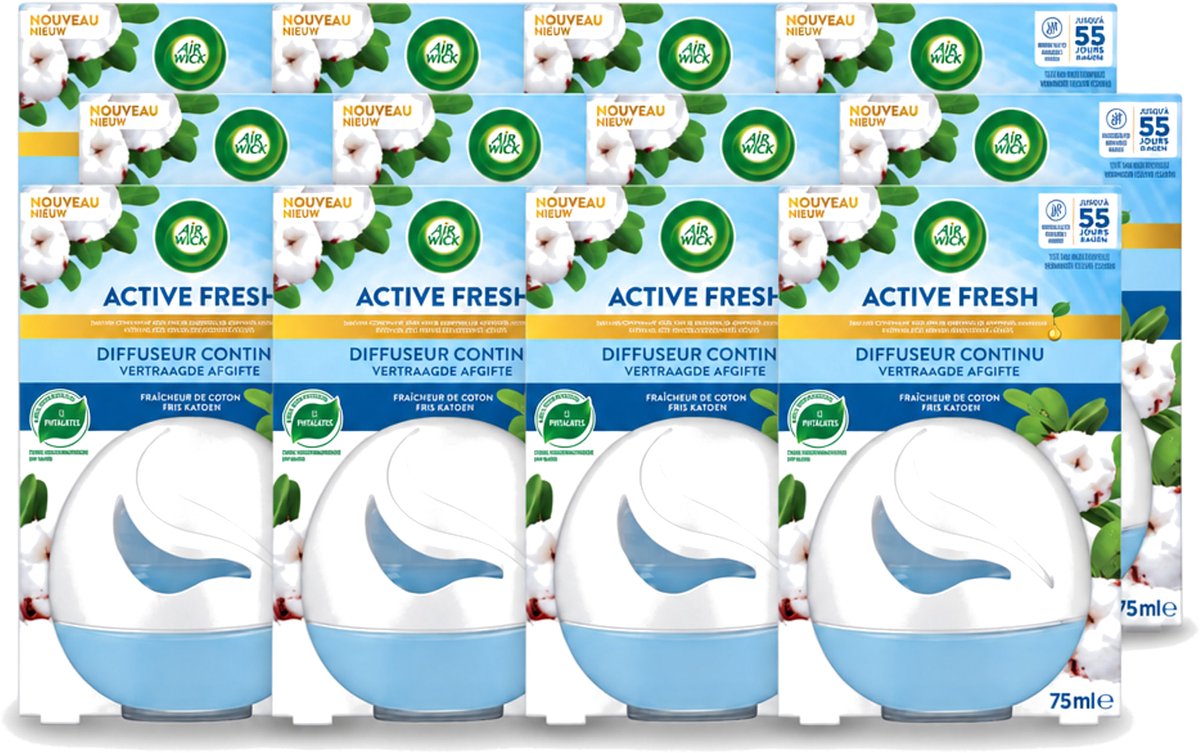 12 x Air Wick – Luchtverfrisser – Deco Sphere Katoen – 75 ml - Voordeelverpakking - 12 stuks