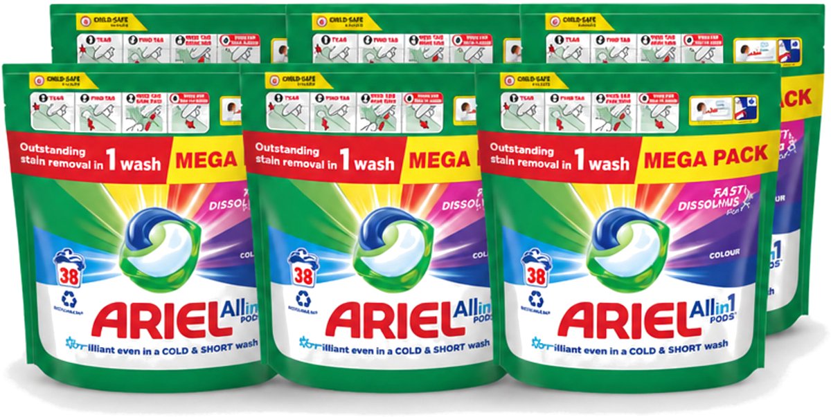 6 x Ariel – Pods All-in-1 – Color – 38 wasbeurten - Voordeelverpakking - 6 stuks