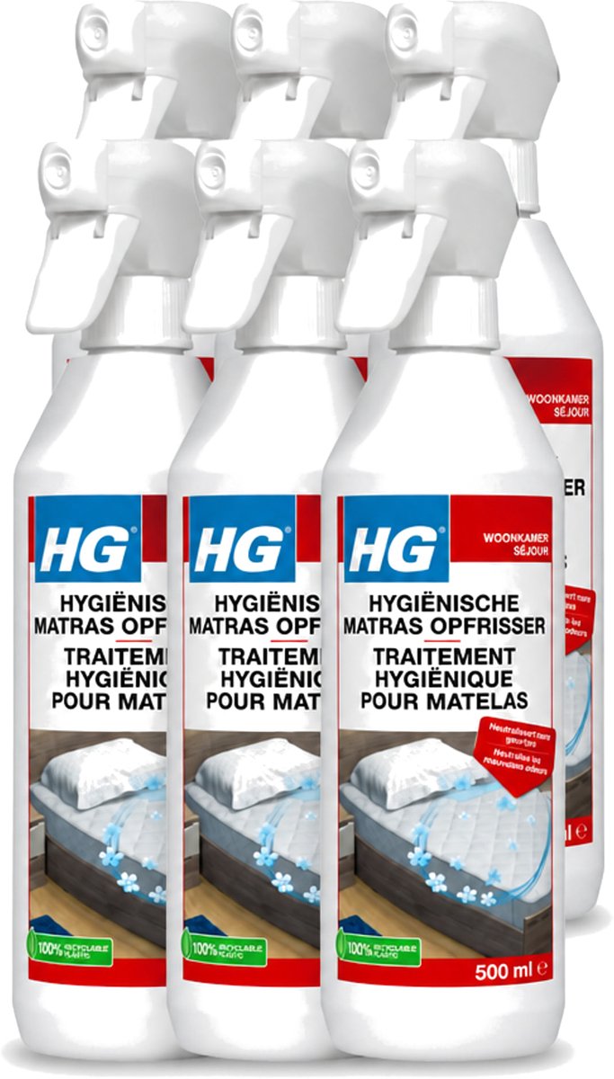 6 x HG - Hygiënische Matras Opfrisser - Werkt Na 30 Minuten - Neutraliseert Nare Geurtjes - 500 ml - Voordeelverpakking - 6 stuks