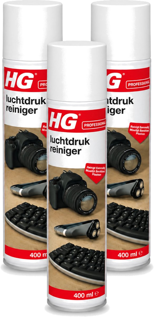 3 x HG - Luchtdrukreiniger - Reinigt Eenvoudig Moeilijk Bereikbare Plaatsen - 400 ml - Voordeelverpakking - 3 stuks