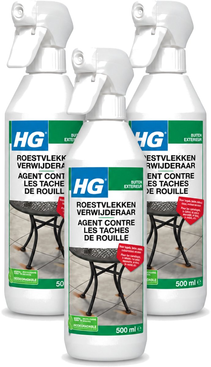 3 x HG - Roestvlekkenverwijderaar Spray - Verwijdert Eenvoudig & Veilig - Zuurvrij - 500 ml - Voordeelverpakking - 3 stuks