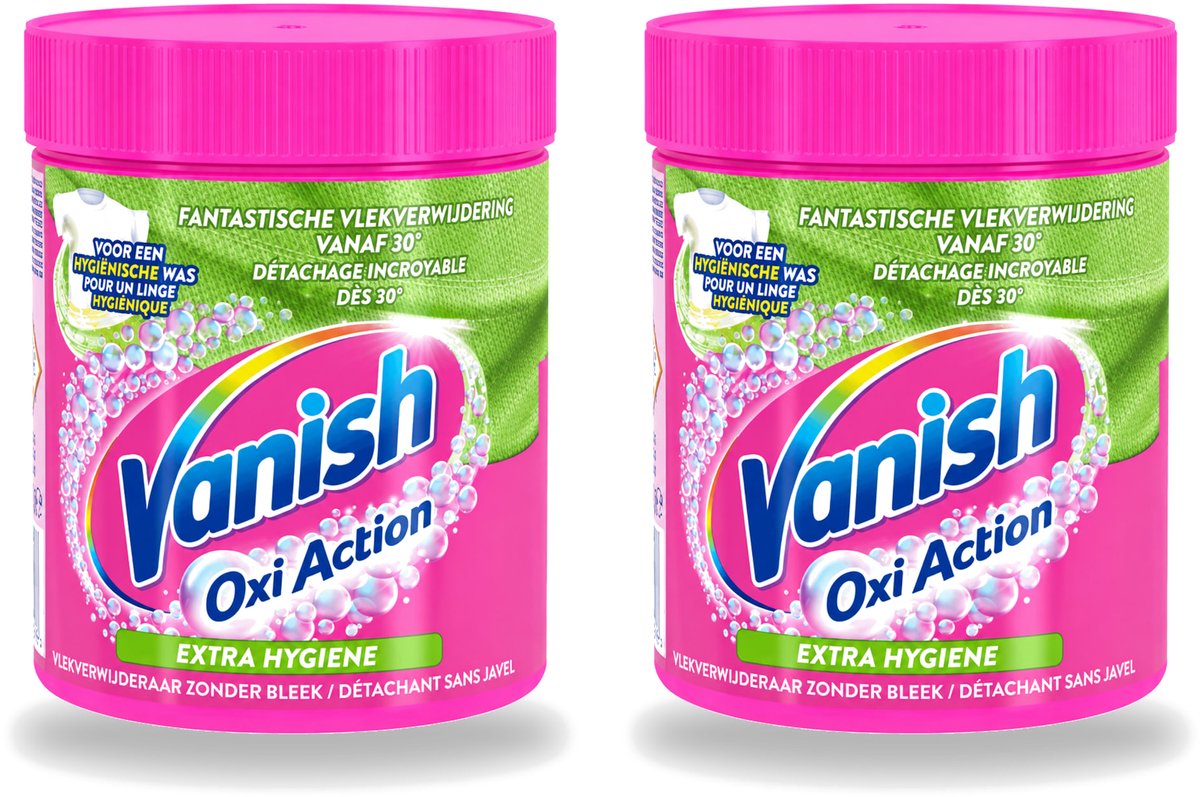 2 x Vanish Oxi Action - Extra Hygiene - Vlekkenverwijderaar Poeder - Zonder Bleek - Gekleurde Was - 470 Gram - Voordeelverpakking - 2 stuks