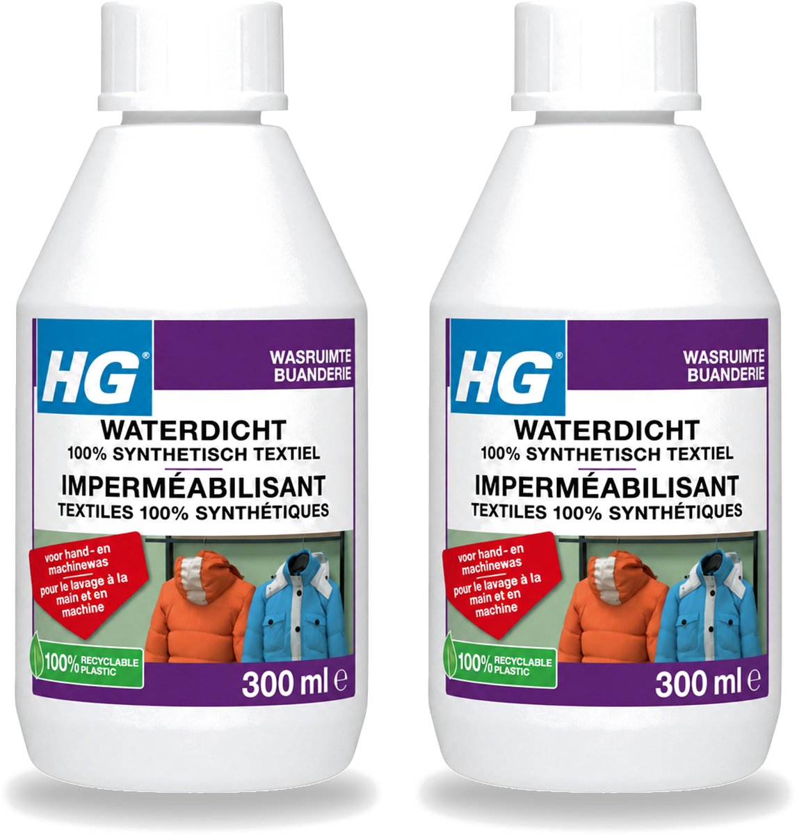 2 x HG - Wasruimte - Waterdicht 100% Synthetisch Textiel - Voor Hand & Machine Was - 300 ml - Voordeelverpakking - 2 stuks