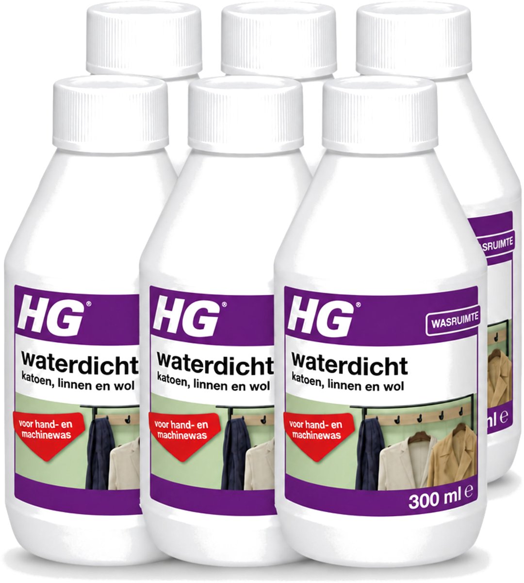 6 x HG - Wasruimte - Waterdicht Katoen, Linnen & Wol - Voor Hand & Machine Was - 300 ml - Voordeelverpakking - 6 stuks