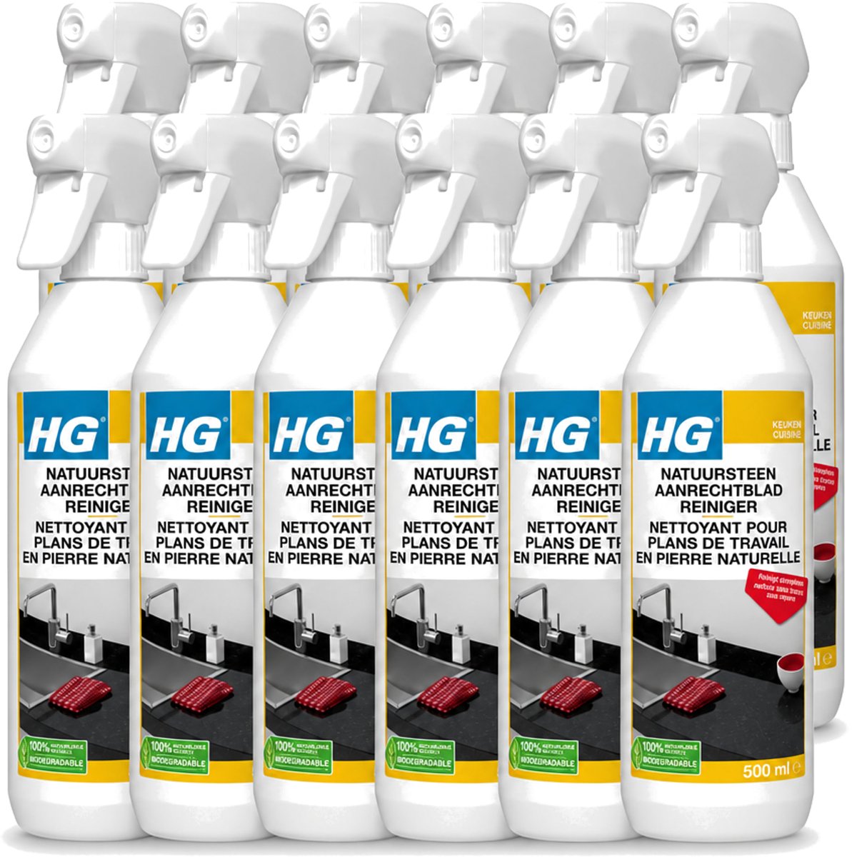 12 x HG - Natuursteen Aanrechtblad Reiniger - Reinigt Streeploos - 500 ml - Voordeelverpakking - 12 stuks