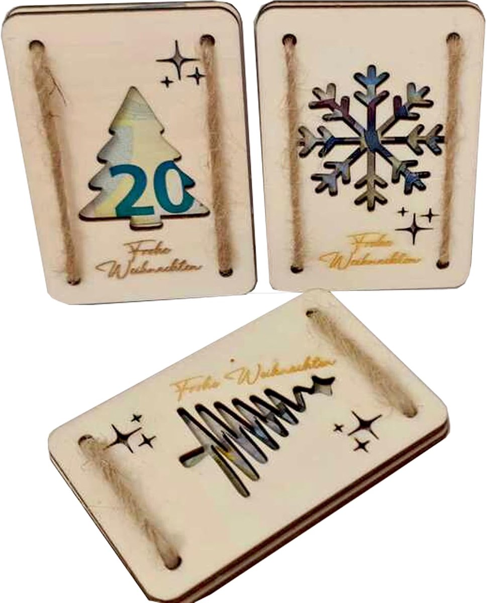3 x Houten Cash Portemonnee voor Kerst Money Cards