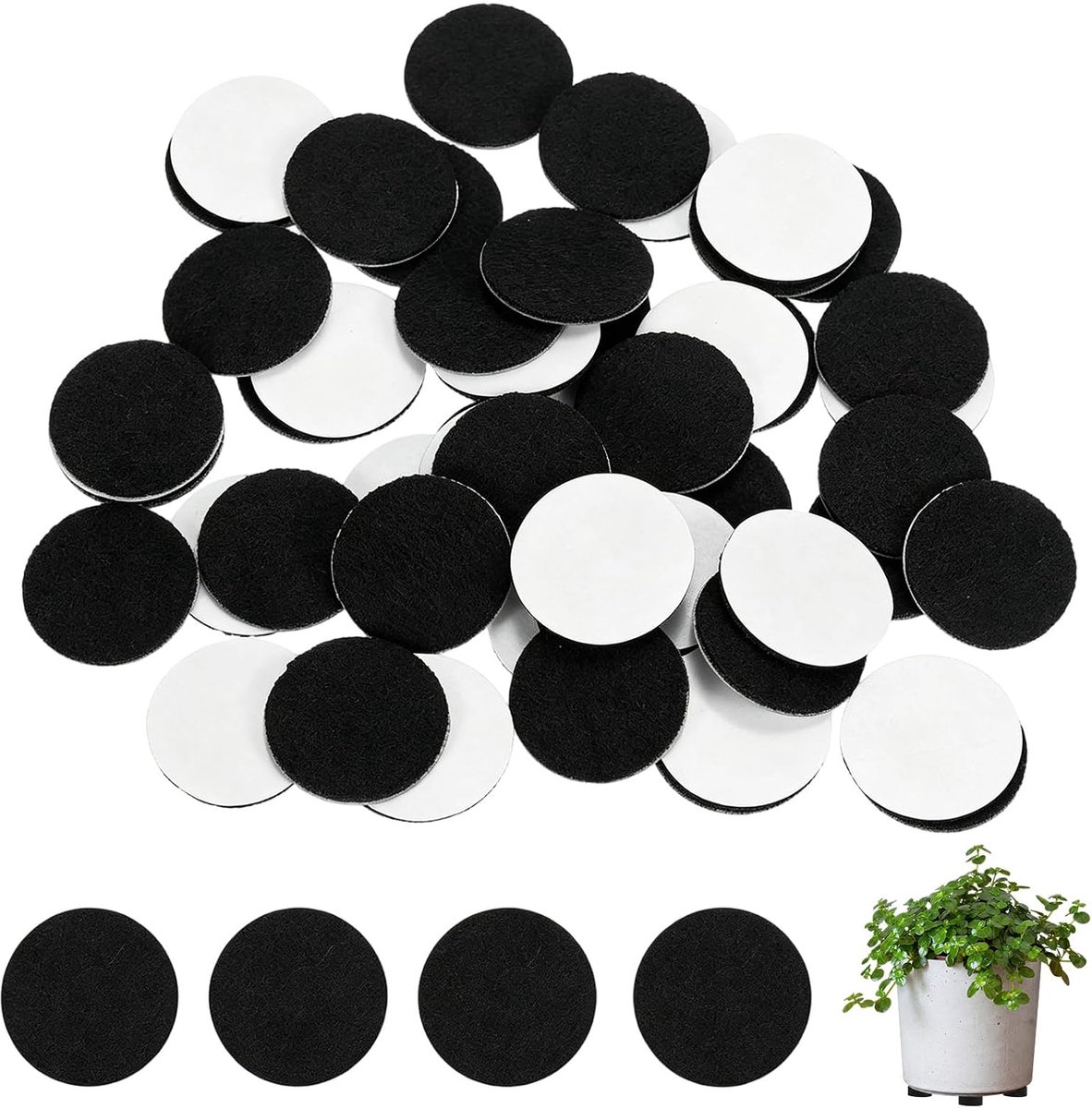 40 stuks bloempotten voor buiten, antislip bloempotvoetjes van EVA, zelfklevende bloempotvoetjes, voor binnen en buiten, plantenbakverhoging voor optimale waterafvoer, Ø 30 x 10 mm