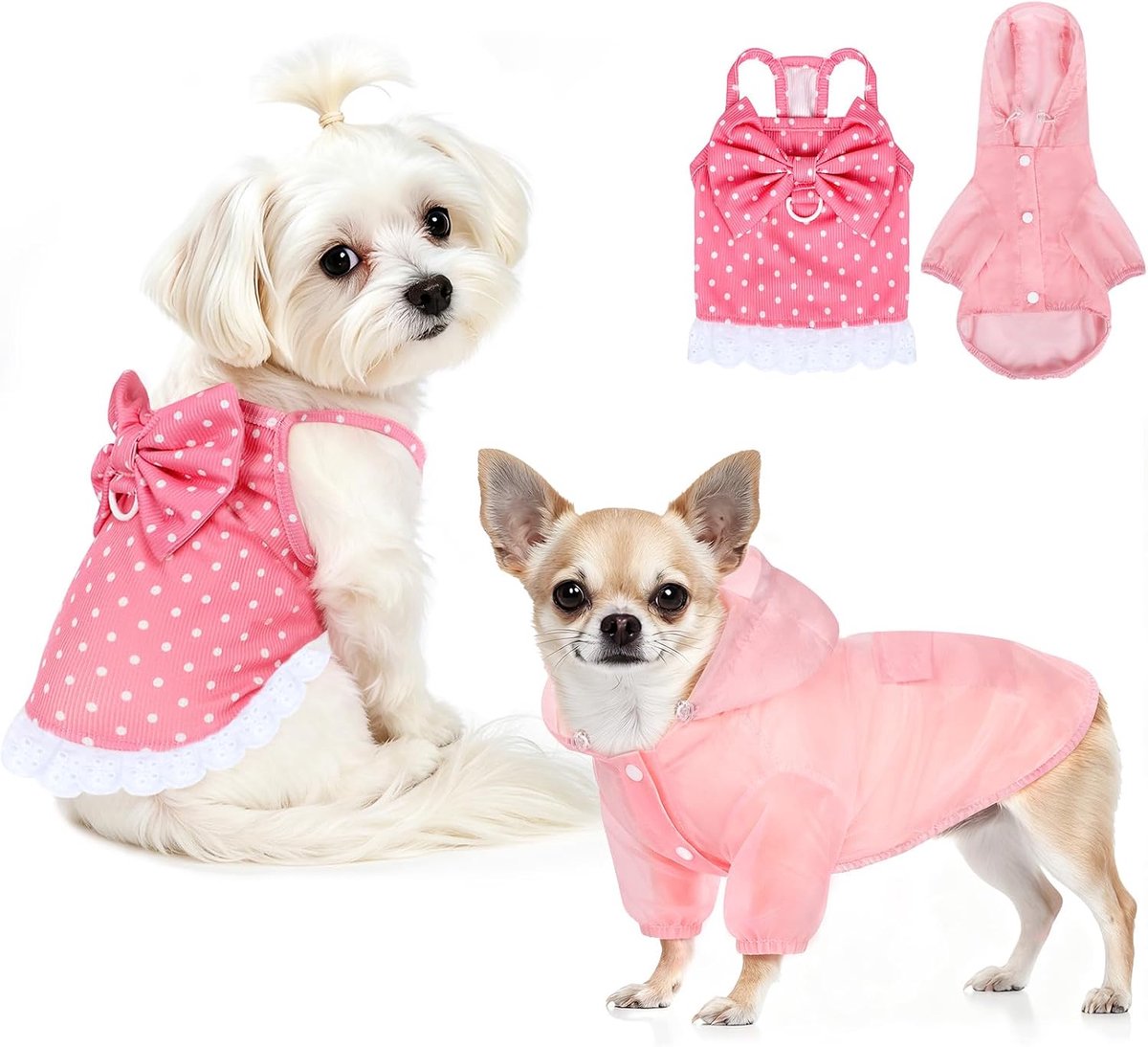 Prinsessenhondenjurk van roze tule met strik, elastische puppyrok voor kleine teefjes en katten, feestelijke kleding voor verjaardag, bruiloft en vakantie, roze, XS