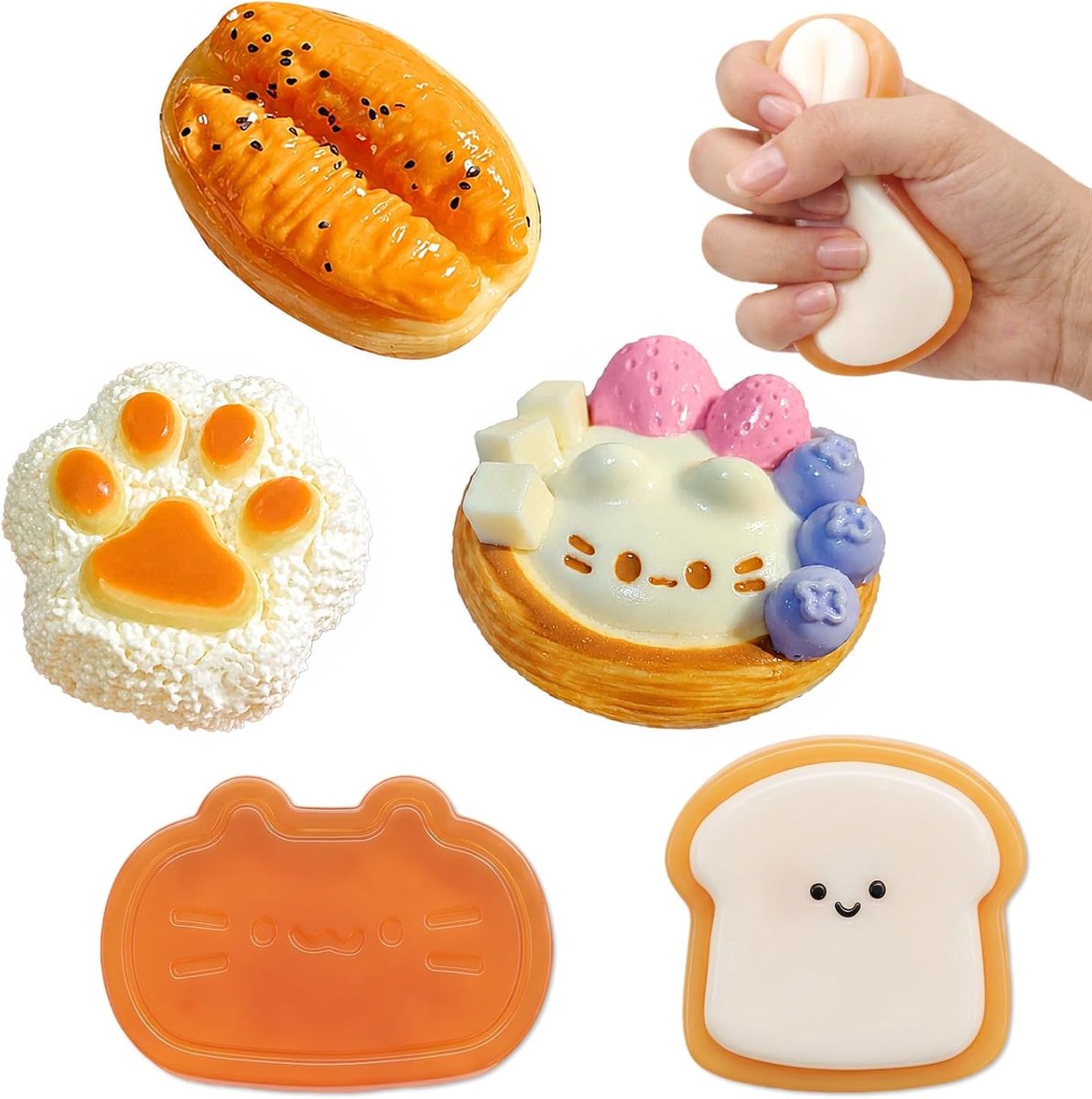 5-delige Fufu-squishy, ​​Taba-squishyset, Mochi-knijpspeeltjes