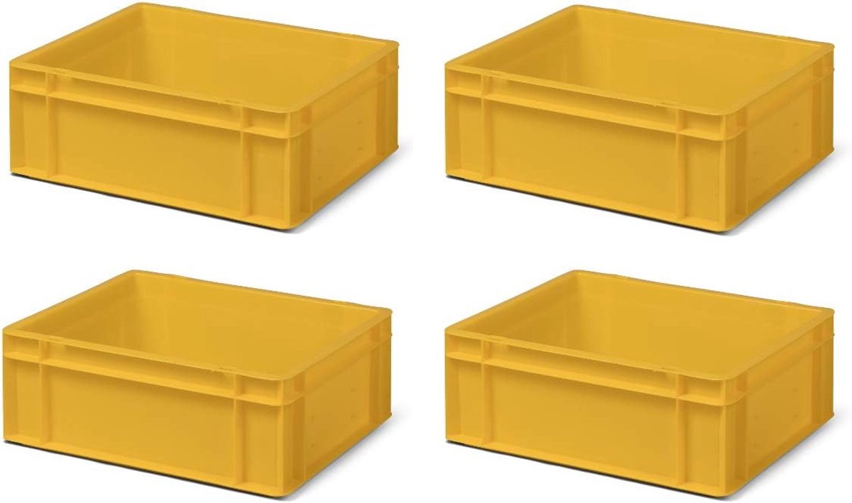 4 stuks transportstapelbakken TK414-0 geel, lxbxh 400x300x145 mm, uit PP, volume: 13 liter, echte industriële kwaliteit ook geschikt voor voedsel