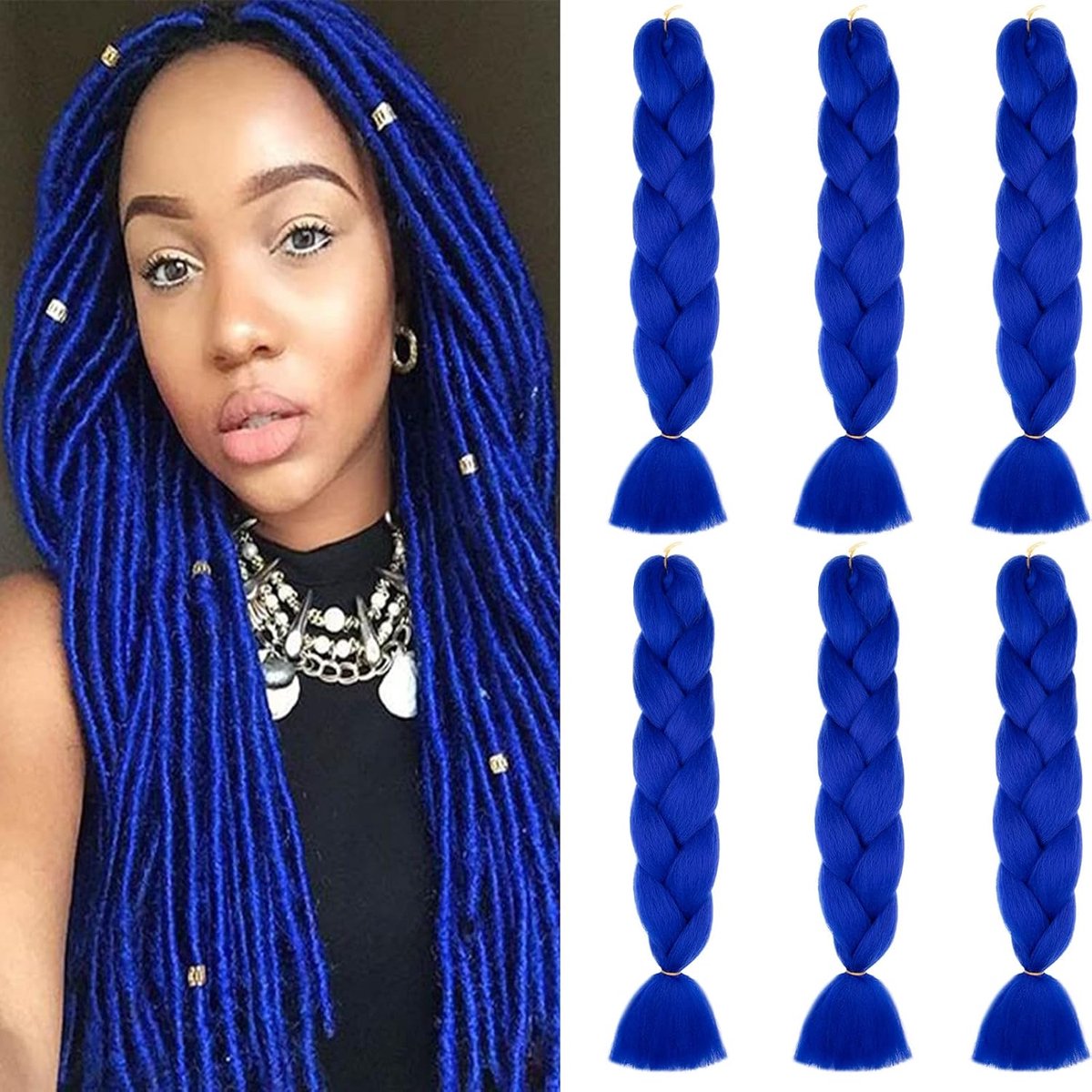 24 Inch Jumbo Vlechten Hair Extensions Kleurrijke Jumbo Braids Braiding Kunsthaar Haardelen Synthetisch Haar 6 Stuks Crochet Twist Box 6 Bundels 600g (Saffierblauw)
