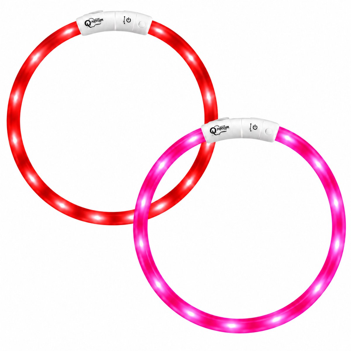 Professor Q LED Halsband Hond - Duoset Rood & Roze - 2 Stuks - M 50 cm - USB Oplaadbaar