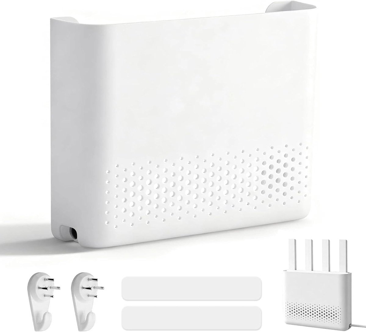 Wit, 25,6 x 17 x 5,4 cm, wifi-box, verborgen wandhouder met kabelbeheer, routerkast, opbergdoos voor modem en tv-station, ruimtebesparend routerrek