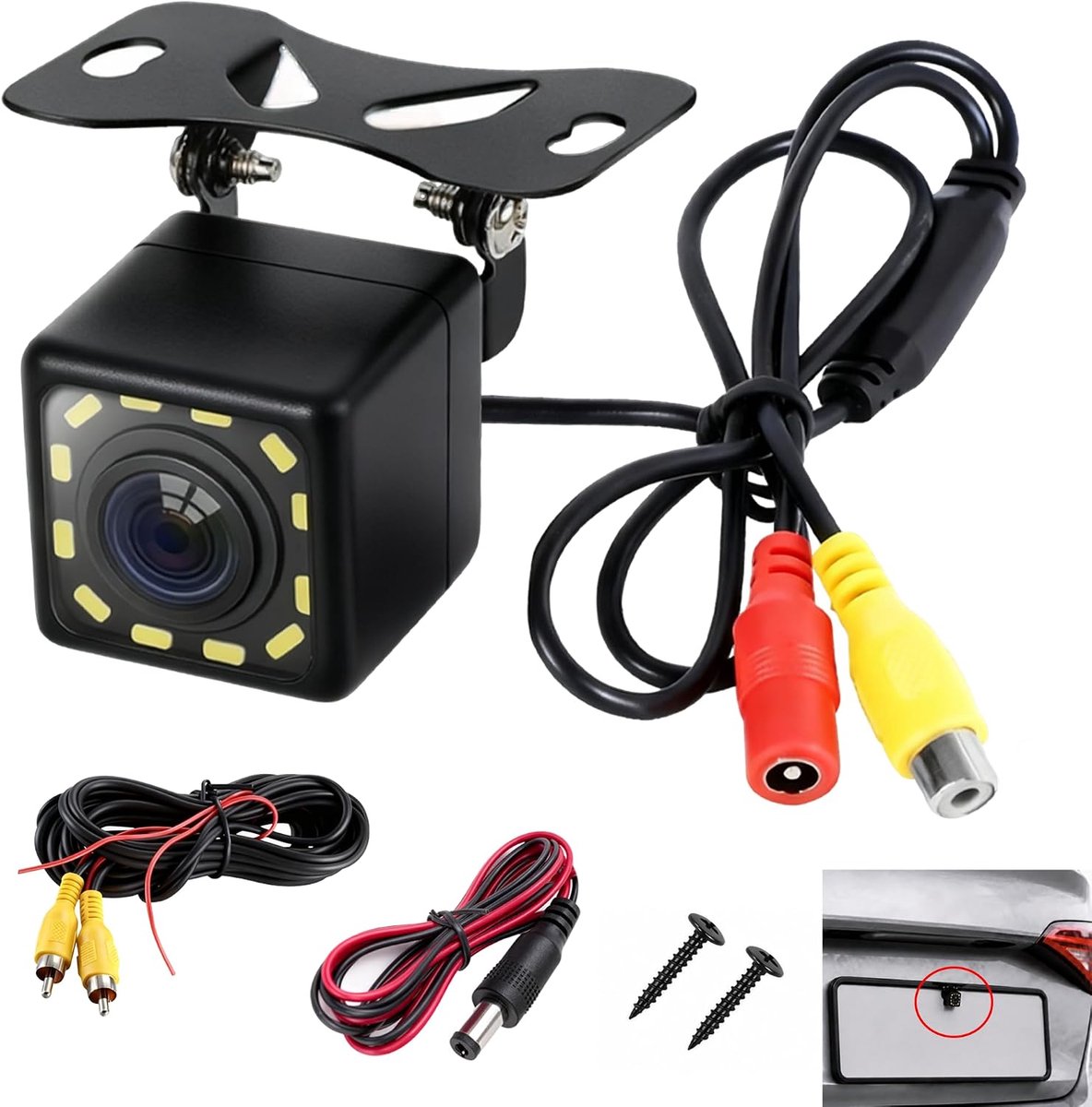 Achteruitrijcamera, nachtzicht, led, 12 stuks, universele achteruitrijcamera, IP68, 1080P HD, groothoek 170° Fish Eye, waterdicht IP68, 12 V-24 V, universeel voor SUV, vrachtwagen, bestelwagen, camper