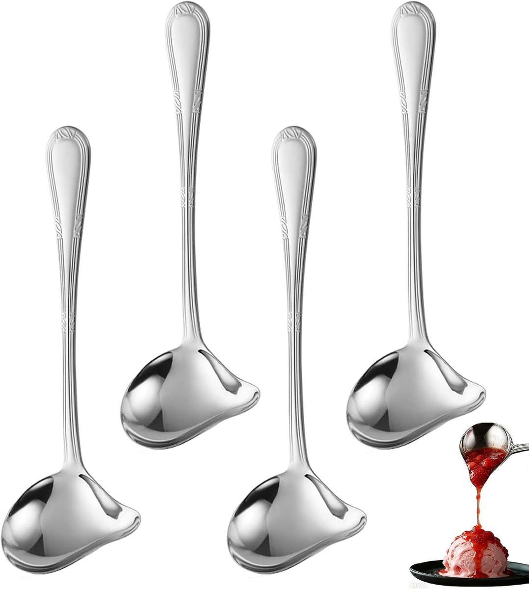 Roestvrij staal, 4 stuks sauslepels met schenktuit, 20,5 cm sauslepel, klassieke sauspaan klein, soeplepel met schenktuit voor saussoep keuken