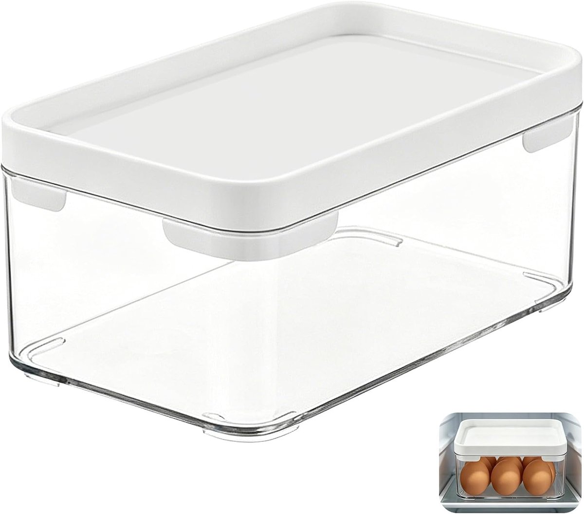 Eierbewaardoos, eierhouder met deksel voor in de koelkast, geurvrij, transparante eierorganizer, plastic, ruimtebesparende eiercontainer voor in de keuken, 14x10x7cm, 1 stuk