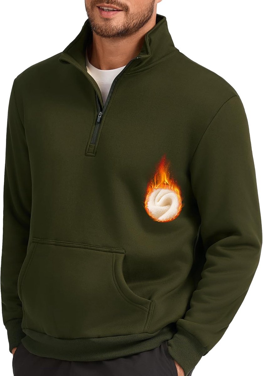 Fleece gevoerd sweatshirt met halve rits winter warme trui