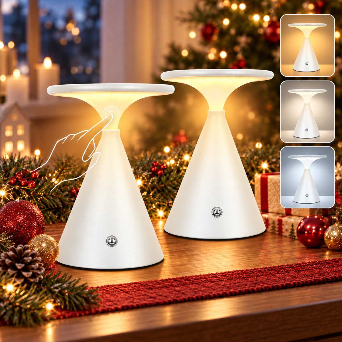 Lapamax Touch Tafellamp Oplaadbaar voor Binnen & Buiten - 4000mAh Accu & USB-C - Draadloze Nachtlampjes - Bedlampjes met 3 Kleurtemperaturen & Geheugenfunctie - Traploos Dimbaar - Verlichting voor Woonkamer, Eettafel, Balkon en Tuin - Wit - 2 Stuks