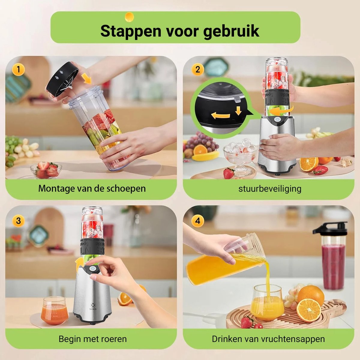 Draagbare Persoonlijke Blender - Ideaal voor Smoothies - IJs - Sap en Voedselbereiding - Compact - Handig en Veelzijdig