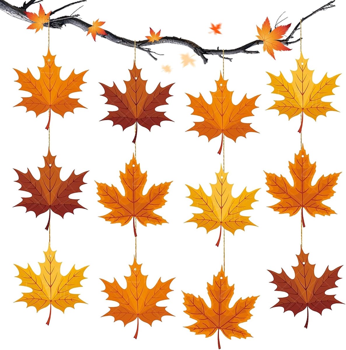 12 stuks herfstdecoratie, versie esdoornbladeren, hangdecoratie, mini-herfsthangslinger, Thanksgiving raamdecoratie, plafonddecoratie voor feestaccessoires, herfstdecoratie voor muur en raam