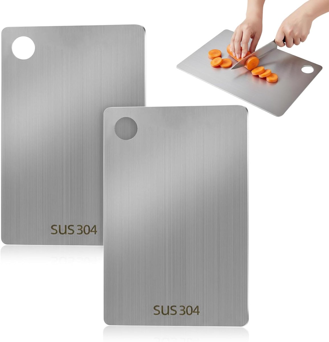 2 stuks Titan Snijplank Roestvrijstalen Snijplank Titanium Snijplanken, Dubbelzijdig, Gemakkelijk te reinigen en Schimmelwerend Roestvrijstalen Snijplank voor Vlees, Groenten, Fruit, 24 x 15 cm