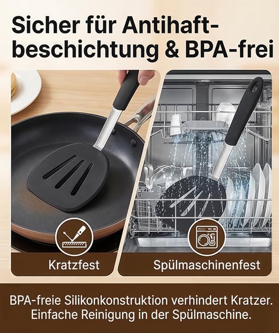 Ronde Siliconen Spatel Flexibel Hittebestendig Keukengereedschap voor Pannenkoeken Eieren Vis Roestvrij Staal Ondersteuning Vaatwasmachinebestendig Anti-aanbak Kookgerei — afbeelding 3