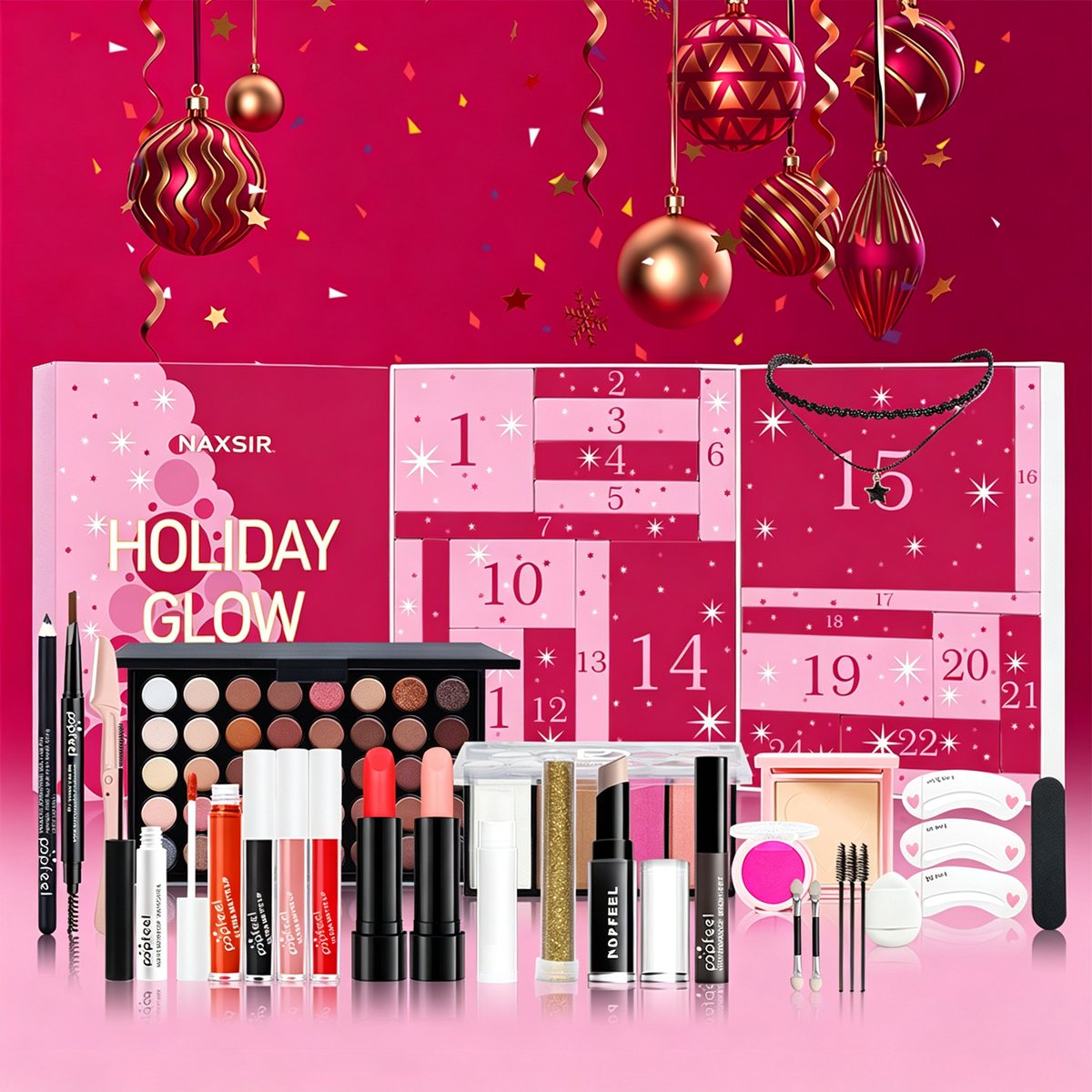 NAXSIR Complete make-upset voor dames, Beauty-adventskalender 24 vakjes, kerstcadeau – foto 4