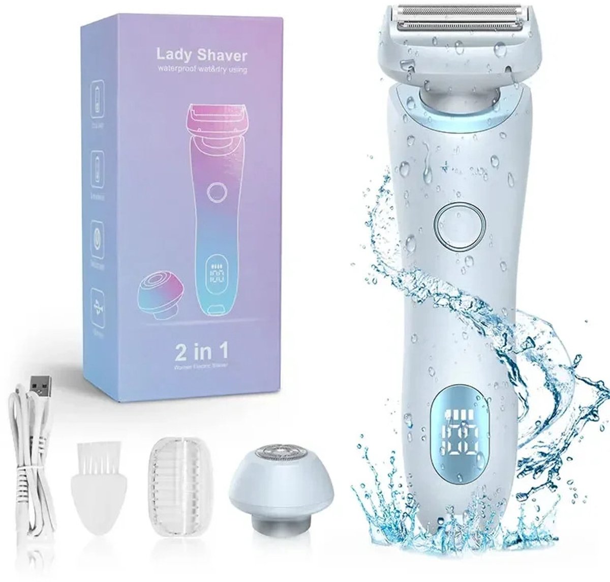 Lady scheerapparaten voor vrouwen, 2-in-1, waterdichte bikinitrimmer voor vrouwen, oplaadbare, schaamhaartrimmer voor vrouwen, nat en droog, pijnloos elektrisch scheerapparaat voor gezicht