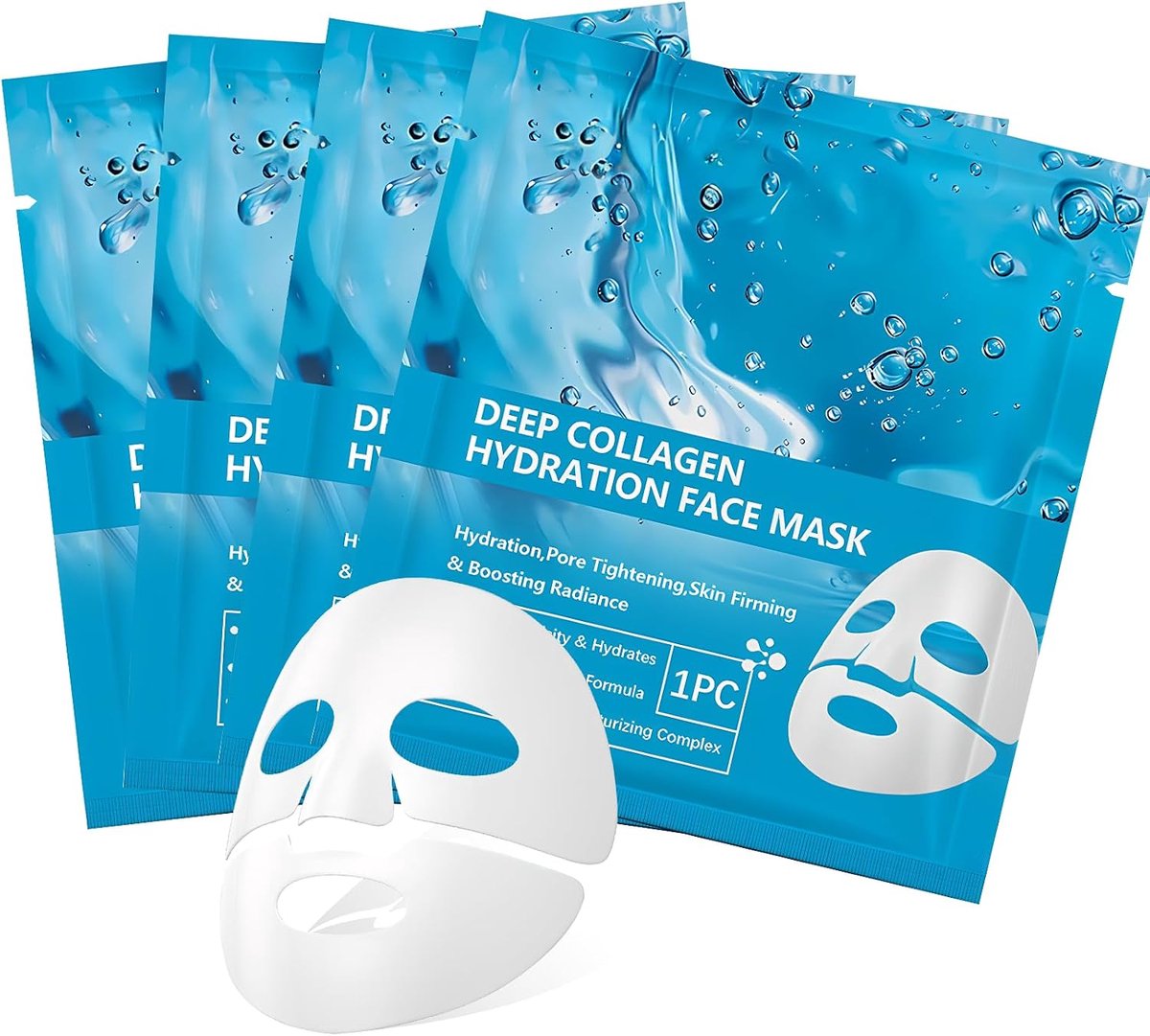 Gezichtsmasker, 4 stuks, overnight, vochtmasker, collageen gezichtsmasker, hydraterend, verstevigend en hydraterend, voor alle huidtypes