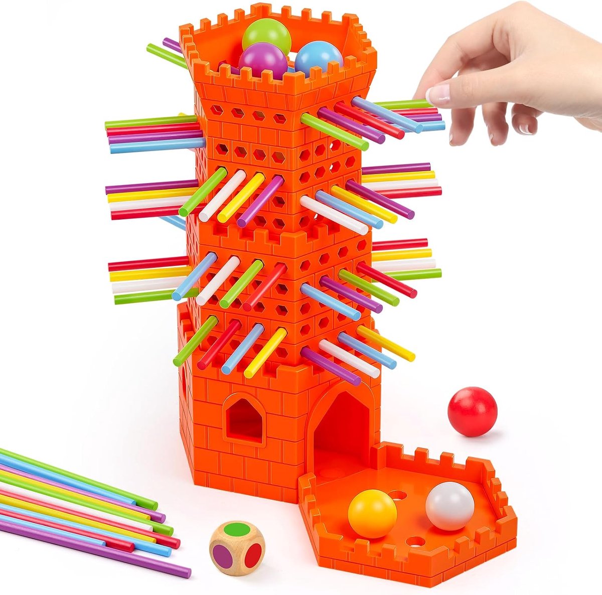 Bordspel van hout, 42 stuks houten stokjes, 6 ballen, familie dobbelspel, 4, 5, 6 jaar, kinderspel, fijne motoriek, reisspel, jongens en meisjes, cadeau