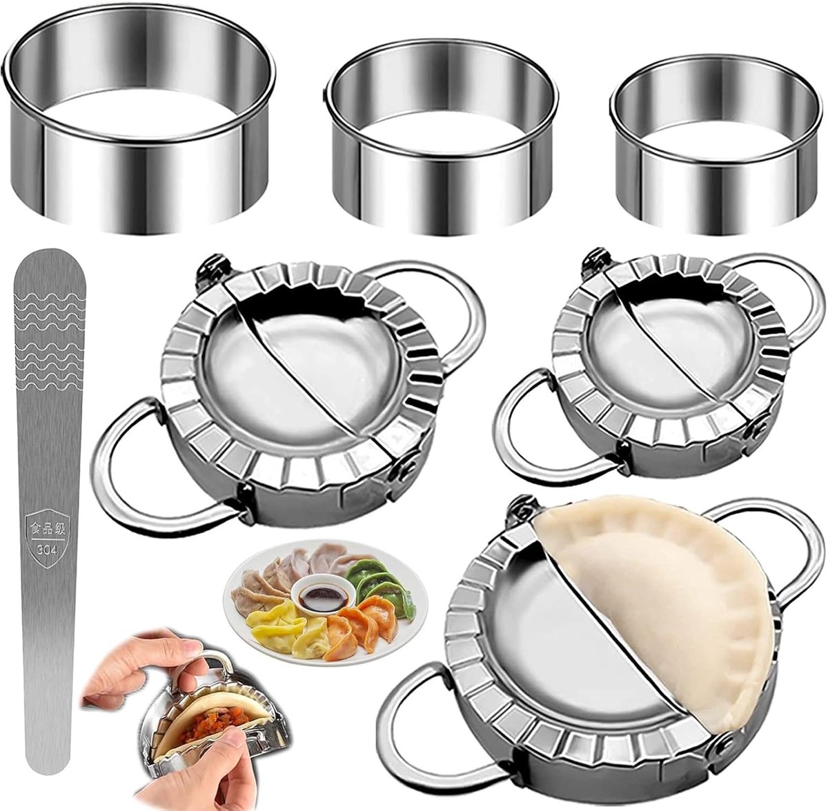 7 stuks, deegmachine, ravioli-maker, knoedelvormset, Wonton-machine, deegvorm van roestvrij staal