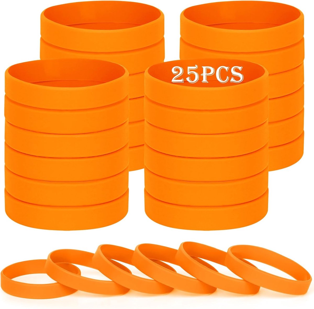 Polsbandjes, 25 stuks oranje rubberen polsbandjes, blanco polsbanden, universele polsbandenset voor vrouwen, mannen, volwassen sport