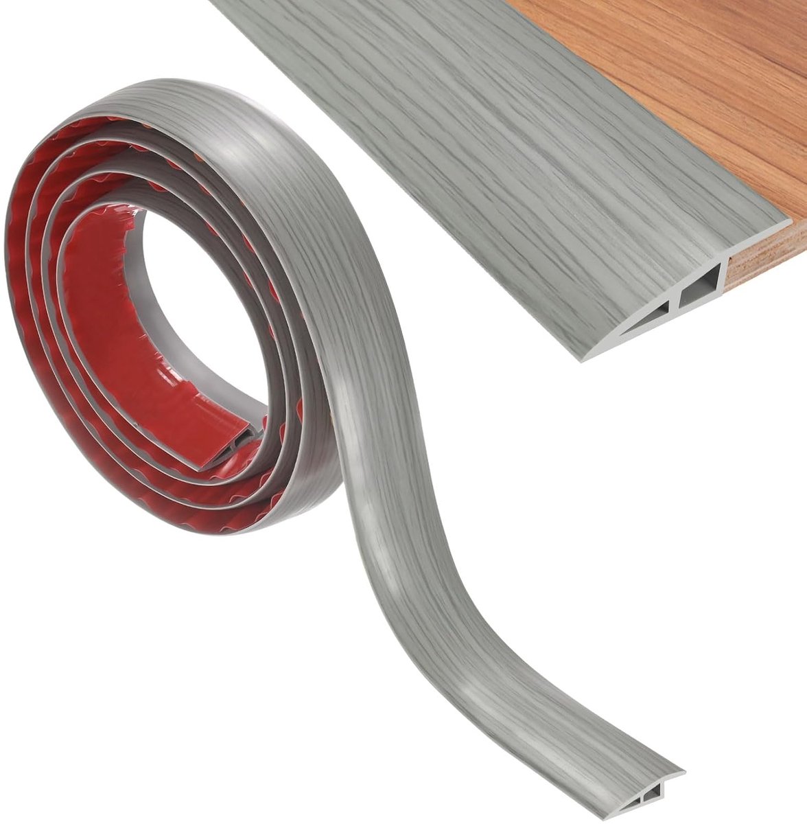 Vloerovergangsstrip, PVC deurovergangsstrip, zelfklevend, geschikt voor deuropeningen/tegels/tapijt, vloerbedekkinghoogtes binnen 10 mm [grijze houtkorrel]