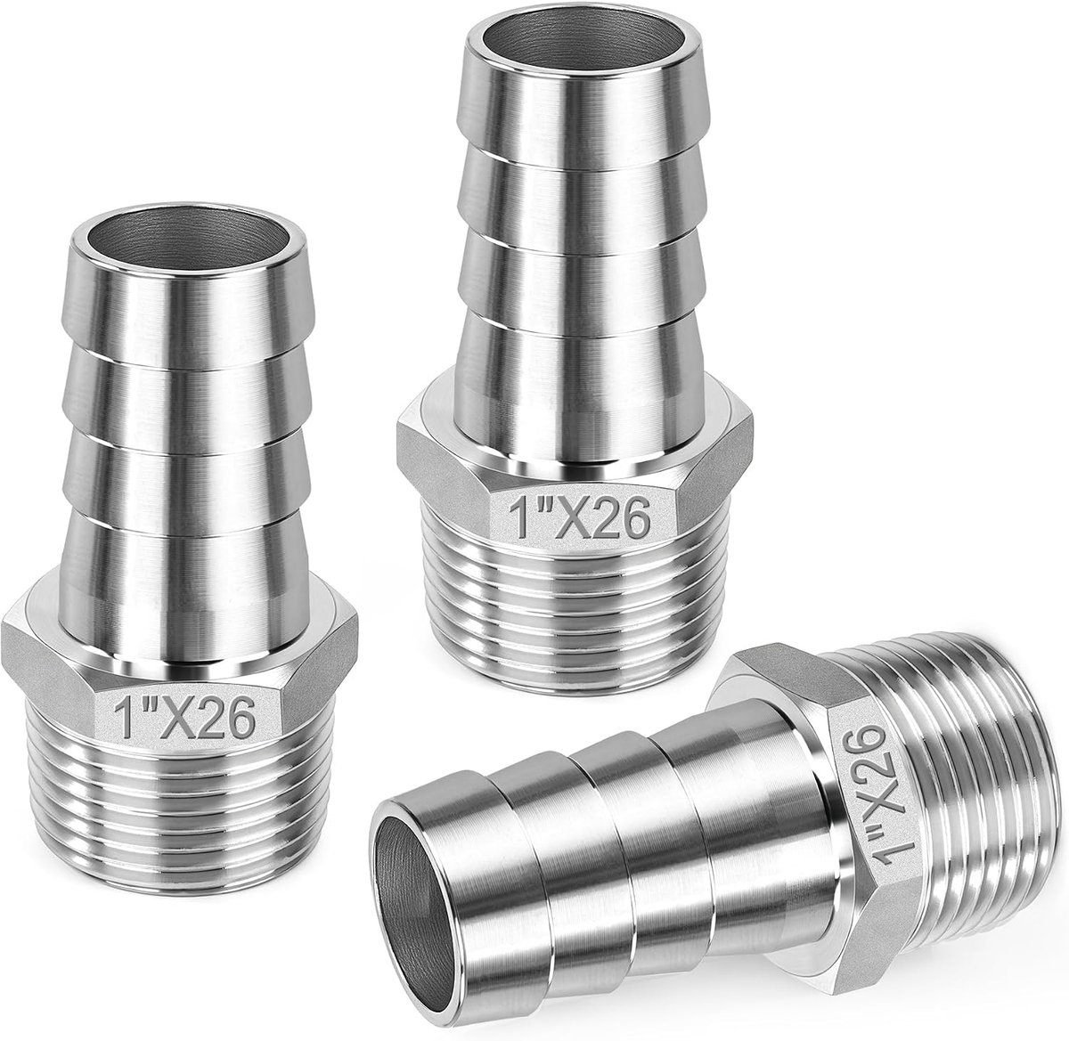 Plectrumslangverbinder, 26 mm x G1" buitendraad, adapter voor brandstof, lucht, water, olie (3 stuks)
